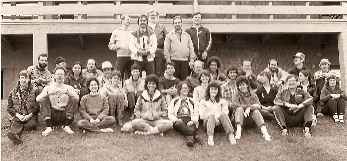 Ben Lo’s Midwest camp 1984. From left, group includes 1st Row: Weber Ingersoll, Bill Meyers, Vicki Berenson, Lisa Ferrante, Sherrod Milewski, Patricia Culotti, Julie Burko, Lee Scheele. Seated back: Michael Meyers, Jackie Kampman, Mark Blagec, Tricia Yu, Gale Bartels, Ben Lo, Wesley Miller, Mike Dorsey, Judy Steininger. Standing: Pete Schlipman, Kim Kanzelberger, Don Radke, Michael Milewski.